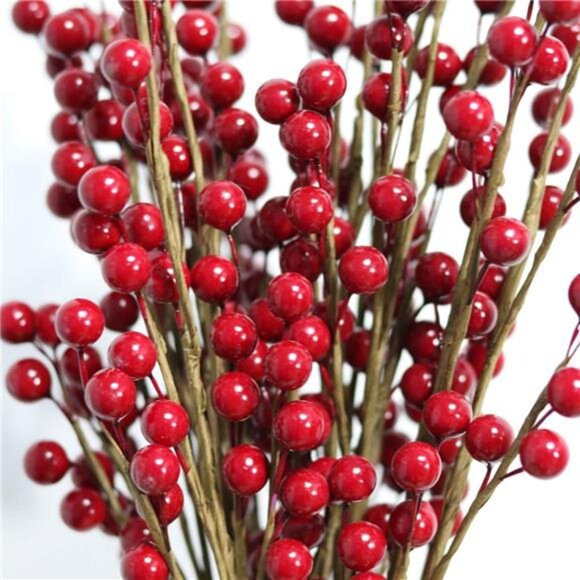 12 Pcs Artificial Red Berries Stems 13.5" Waterproof Berry Branches for Home - Picture 6 of 8